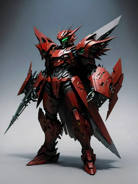 Robots,hero,red dragon armor, green eyes, with iron wings