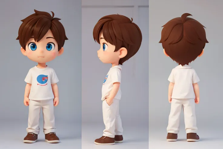 cute little boy named sam, 3d character, handsome, chibi, big head, , simplistic design, multiple angles, , simple, front view, ...