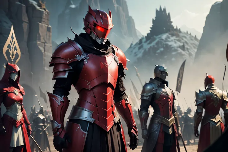 red color armor, crimson red armor, 