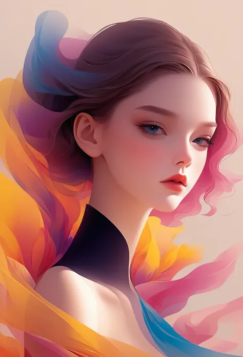 digital art illustration，1 girl，unique，beautiful face，portrait，shoulder，beautiful hands，artistic conception，abstract