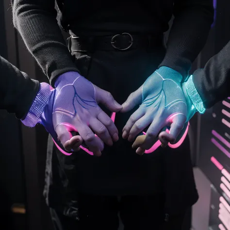 Una imagen de una computadora que le salga en holograma una mano sosteniendo un brasier la mano es el olograma y tiene el brasier en la mano la prenda