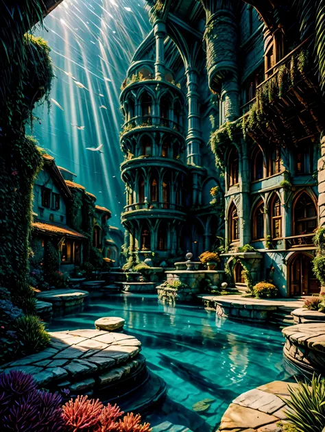 best quality,4k,8k,highres,masterpiece:1.2,ultra-detailed,realistic,photorealistic:1.37,underwater city,hidden civilization,glow...