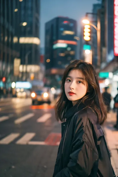 ((best quality)), ((masterpiece)), (Cinematic Aesthetic:1.4) Photo of a beautiful korean fashion model bokeh city night