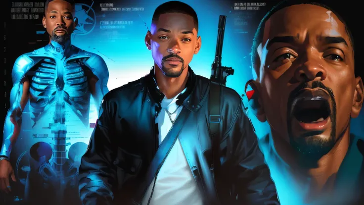 Will Smith, movie poster character, Will Smith portrait, Will Smith, de arte, Will Smith, personagem de filme, Admirador de arte, capa de filme e arte headshot, film illustration, arte conceitual do filme, detailed Admirador de arte, arte conceitual para f...