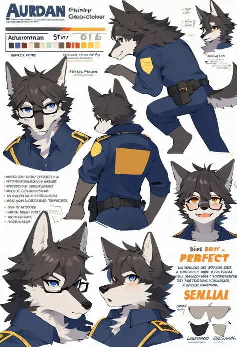 highres, top quality, best quality, paid reward available, High-quality illustrations, unparalleled masterpiece, perfect artwork, absurdres, perfect anatomy, standing kemono boy, three view drawing, front and side and back, character sheet, character desig...