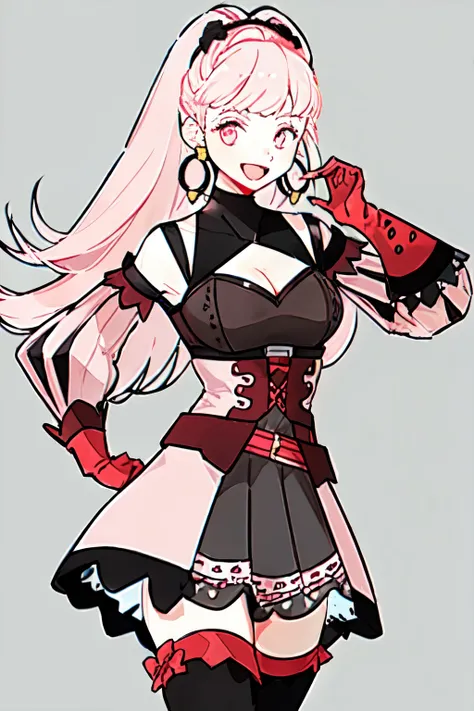 hilda valentine goneril, fire emblem, 1girl, axe, belt, black dress, black hairband, breasts, cleavage, corset, detached sleeves...