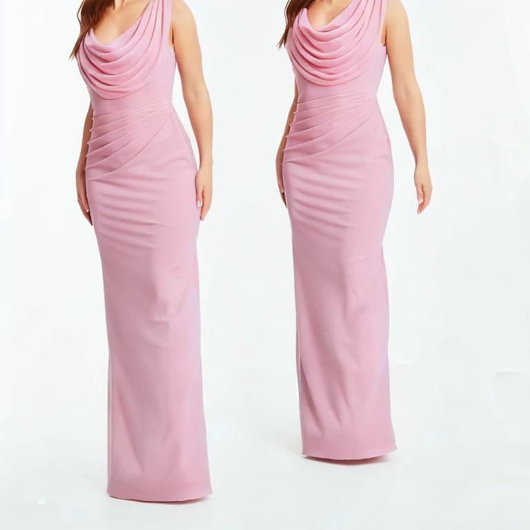 Chiffon Crepe Cowl Neck Maxi Dress