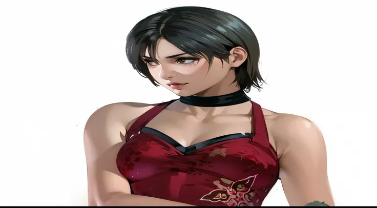 um close up de uma mulher com um vestido vermelho segurando uma faca, como um personagem em Tekken, Yayoi Kasuma, retrato de tifa lockhart, tifa lockheart, tifa lockhart, glamorosa Jill Valentine, glamorosa tifa lockheart, Faye Valentim, tifa, supermodelo ...