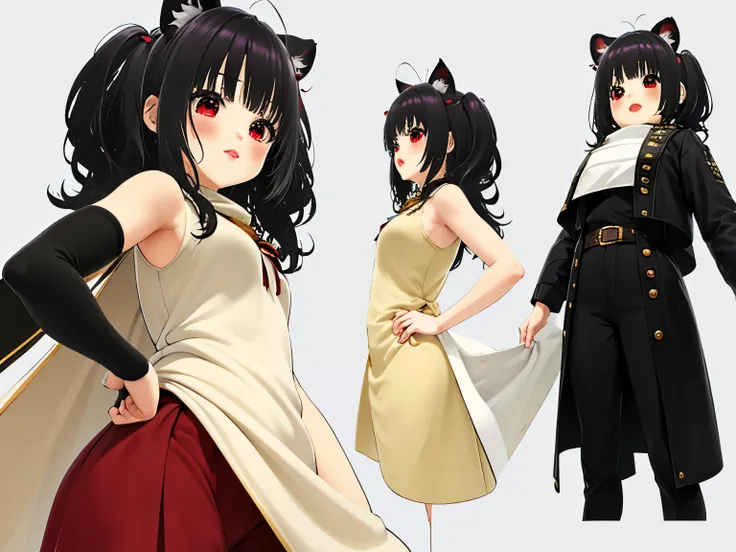 obra maestra,of the highest quality,high resolution ,1 chica,rapid eye movement, re cero, ,((long hair slightly wavy slightly past the shoulders, black bangs, small black pigtails on the sides, cute cat ears, beautiful thin red eyes)),,pechos grandes,piel ...