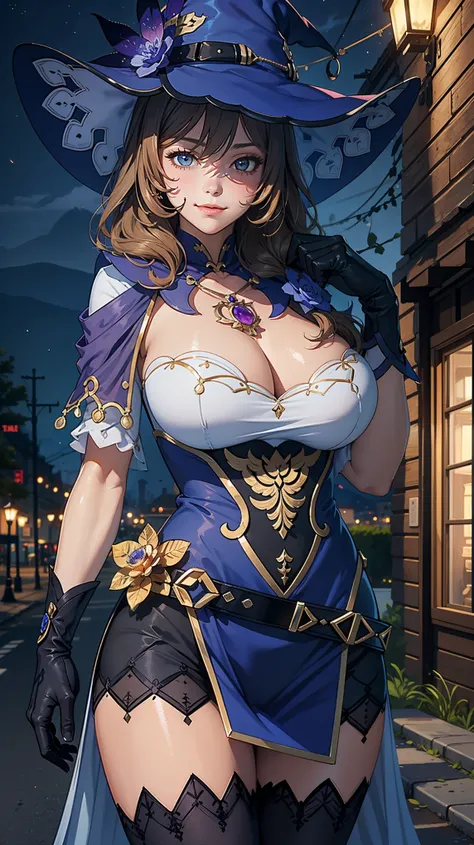 Masterpiece, high quality, 8k,detailed body, ultra detailed, detailed face, standing, blush, bright eye, outdoors, (detail face), lisadef, (gigantic breasts),(night), half body, smile,