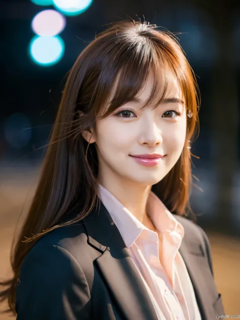 table top、highest quality、genuine、Super detailed、finely、High resolution、8k wallpaper、one beautiful woman、、、light brown disheveled hair、wearing a business suit、sharp focus、perfect dynamic composition、beautiful and detailed eyes、thin hair、Detailed genuine sk...