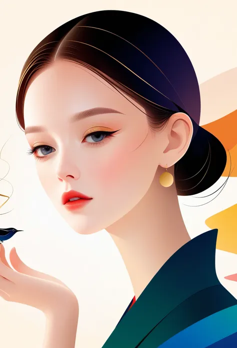 vector，flat style，illustration，数字艺术illustration，1 girl，unique，beautiful face，portrait，shoulder，beautiful hands，artistic concepti...