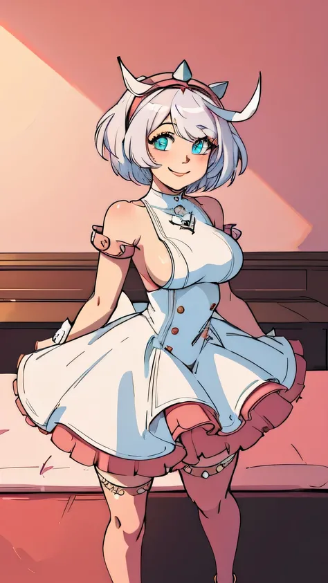 best quality,ultra-detailed,elphelt valentine,portrait,charming smile,detailed eyes,beautiful,vibrant colors,warm lighting, full body view,