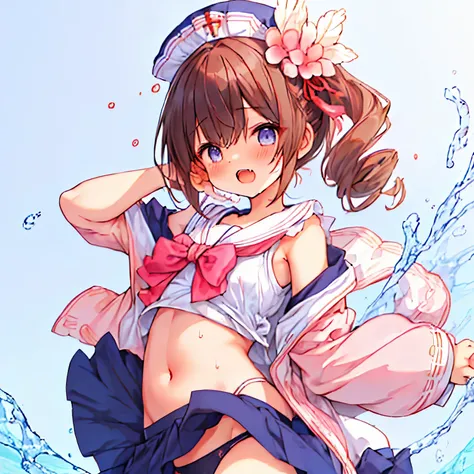 ((日本人のgirl1人、aldult)), ( petite)), black hair、brown hair、masterpiece, 最high quality, high quality, Highly detailed 8K wallpaper,beach、Sunscreen lotion、Pink hair、Tropics、intense heat、heavy breathing、Breathing、Sweat、headdress、cute girls、Cute Maid、dynamic pos...