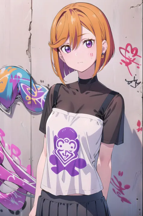 masterpiece, best quality, 1girl, solo, yuigaoka, vibrant Orange hair, bobhair, short-hair, upper body, short bob hair, (((bobcut))), ((haircut:1.3)), (sliced_bob), undercut, bobbed hair, minibob, sidecut, buzz haircut, sidecut, side of head shaved, purple...