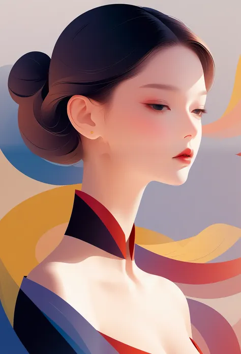 vector，flat style，illustration，数字艺术illustration，1 girl，unique，beautiful face，portrait，shoulder，beautiful hands，artistic concepti...