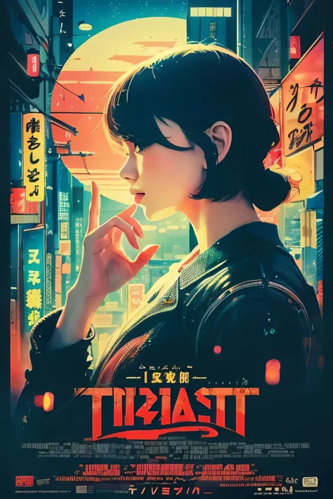 (((highest quality))),masterpiece,1 female,((Perfect person)),((Super beautiful)),detailed perfect face,movie poster,abstract,very delicate,movie poster,　looking at the camera, city,　Tokyo、Japanese style、cyber punk,,cover,anime style,perfect fingers,perfec...