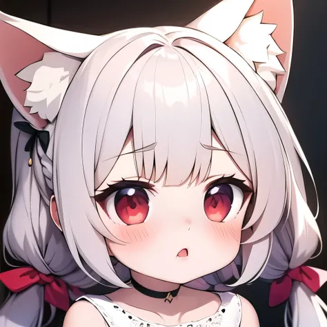 (masterpiece, best quality:1.2), Emoticon packages,red eyes，white hair，fox ears，pitiful，blush，bow your head