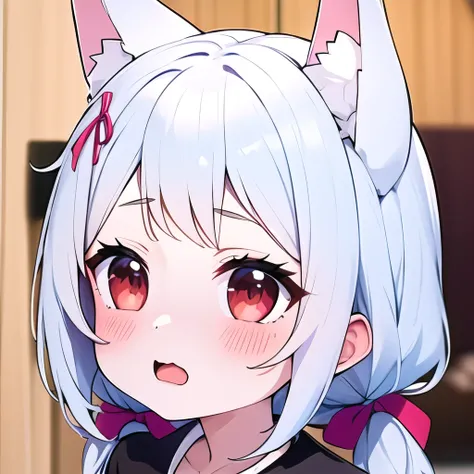 (masterpiece, best quality:1.2), Emoticon packages,red eyes,white hair,fox ears,pitiful,blush,bow your head