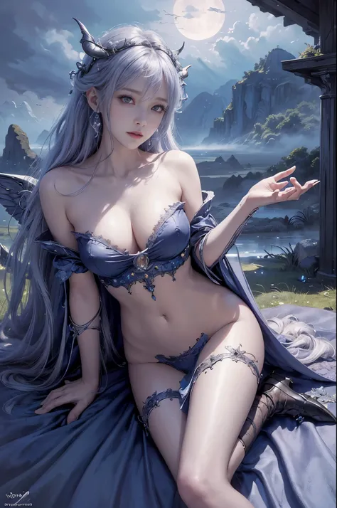 ((best quality)), ((masterpiece)), (detailed), alluring succubus, ethereal beauty, perched on a cloud, (fantasy illustration:1.3), enchanting gaze, captivating pose, delicate wings, otherworldly charm, mystical sky, (Luis Royo:1.2), (Yoshitaka Amano:1.1), ...