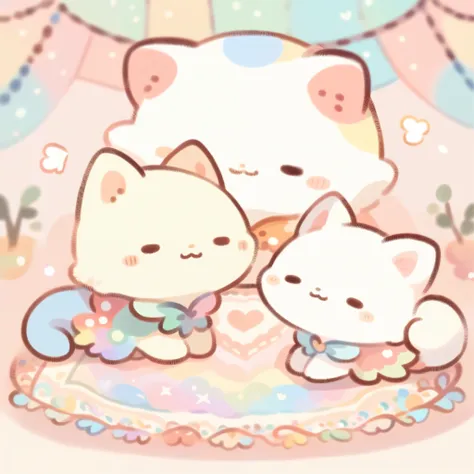 cutean illustration,catの幼稚園,catの親子:animal:cute:snuggle up close:sleep:comfortable and warm:looks happy,an illustration,pop,color...