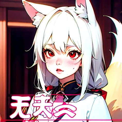 (masterpiece, best quality:1.2), Emoticon packages,red eyes，white hair，fox ears，pitiful，blush，looking down