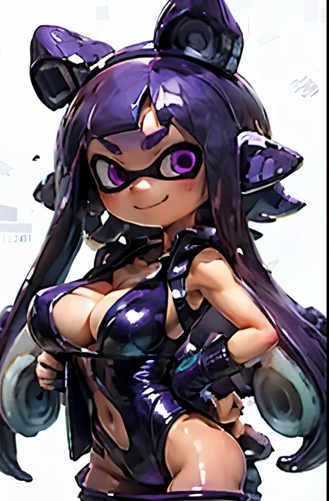 Splatoon Girl 、super big breasts、fua、Purple tentacle hair、Pose that emphasizes the chest、Sexy dynamic pose、smile、