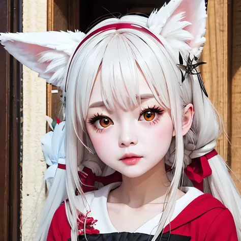 (masterpiece, best quality:1.2), emoticon packages,red eyes，white hair，fox ears，pitiful，blush，looking down