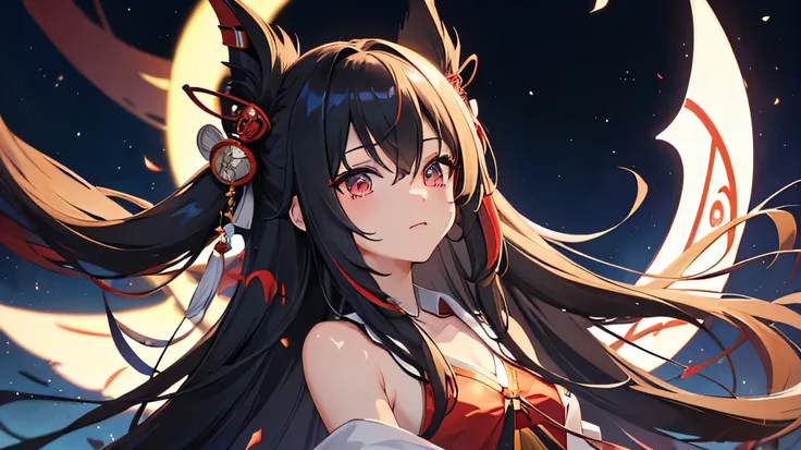 (((best quality))),((ultra-detailed)),(Japanese anime style),(dynamic angle),((long half natural hair)), (solo),(1girl), ((small_Chest)), (((detailed anima face))),((beautiful detailed face)), black hair,((streaked hair)), beautiful detailed eyes,(Gradient...