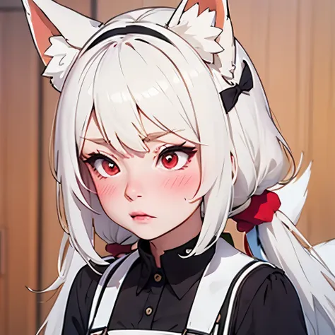 (masterpiece, best quality:1.2), emoticon packages,red eyes，white hair，fox ears，pitiful，blush，looking down