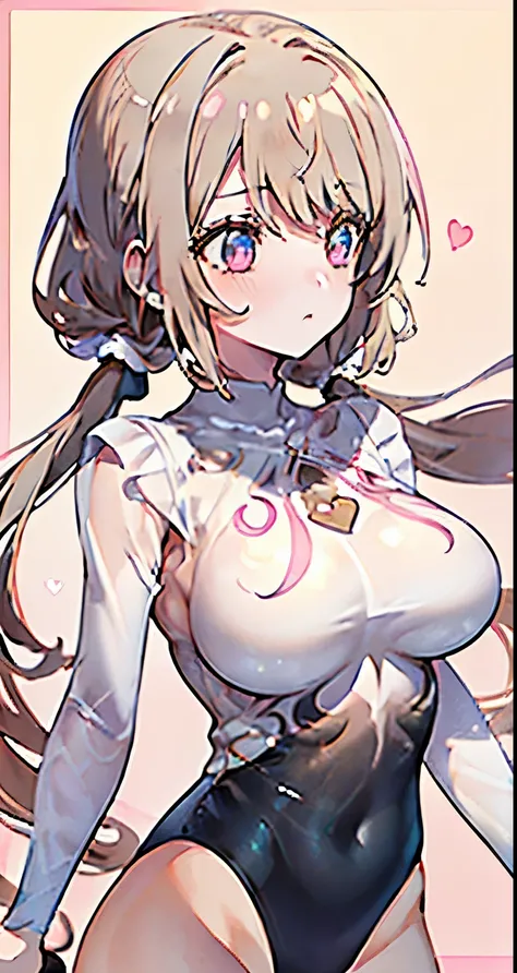 ((Beautiful Beautiful Girl)),(light pink heart color eyes), 1  and slender woman, degree々big breasts, ((ivory brown color hair)),((Medium twin tail Hair)),In 8K, top quality, (highly detailed head: 1.0), (very detailed face: 1.0), (highly detailed hair: 1....