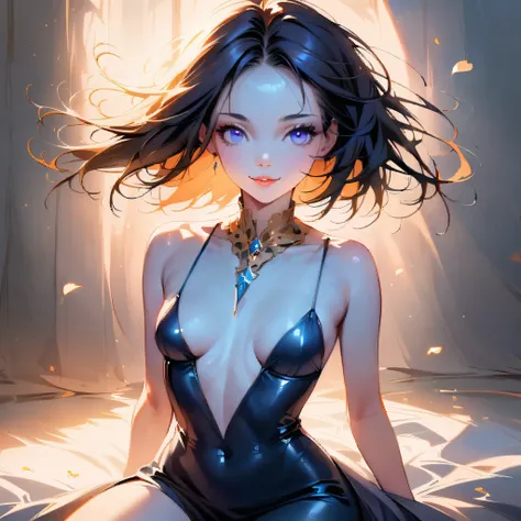 ((Create MaxZenArt!)), (Yuna), (young girl, 16 years old, naked, full length, naked body, dark hair, light skin, scarlet lips, smile; black, expressive playful eyes, long eyelashes))_((Top quality, masterpiece), (one young girl - 16 years old, naked, full ...