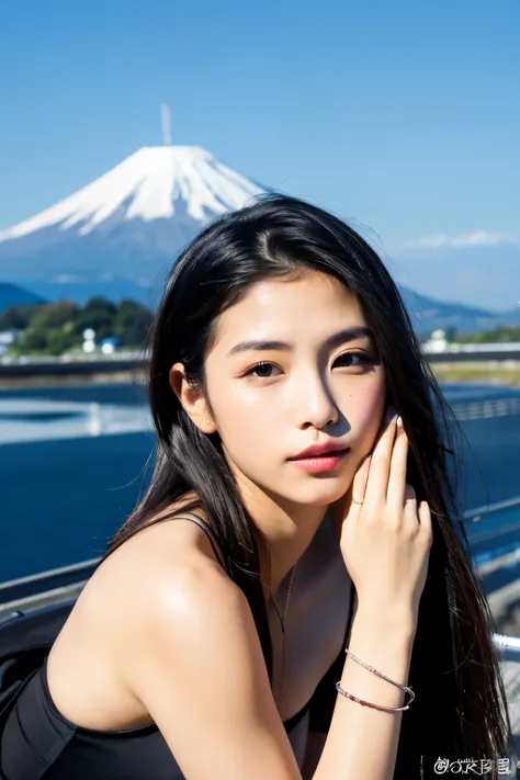 Thai female model poses at Mount Fuji. ((best quality)), ((Masterpiece)), (details), perfect face