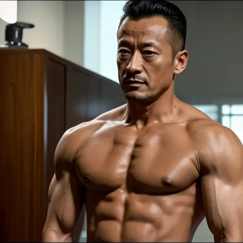 50 years old，Hidetoshi Nakata ，（Death of Kogoro 1.3), muscle,white underwear， masterpiece，4k HD, 8k HD