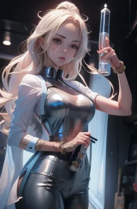 a close up of a woman holding a flask in a laboratory, extremely detailed artgerm, style artgerm, ig model | artgerm, range murata and artgerm, artgerm detailed, artgerm. high detail, in the style artgerm, artgerm art, artgerm. anime illustration