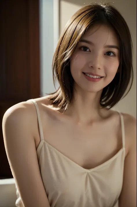 (16K、RAW photo、highest quality、masterpiece:1.2)、(realistic、Photoreal:1.37)、16K soft lighting、super detailed、超A high resolution、1 girl、beautiful and detailed face、(slim waist) :1.3)、Beautiful and delicate portrait of a playful cute girl with boyish short ha...