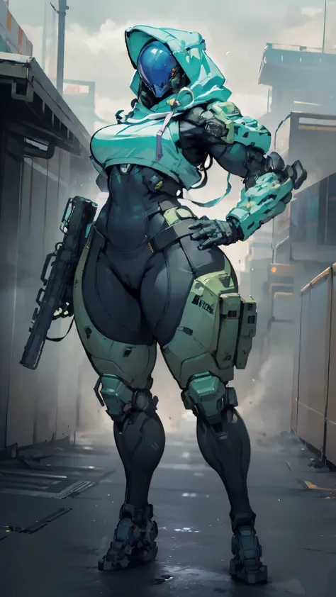 Masterpiece, High quality, ((character concept art)), ((character design sheet, same character))

a futuristic-looking female military commander, wearing a ((kevlar helmet)) and is dressed in ((turquoise suit)), holding weapon, holding gun, wearing epTacti...