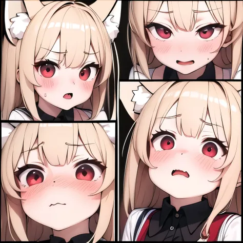 (masterpiece, best quality:1.2), Emoticon packages,red eyes,white hair,fox ears,pitiful,blush,looking down,multiple views