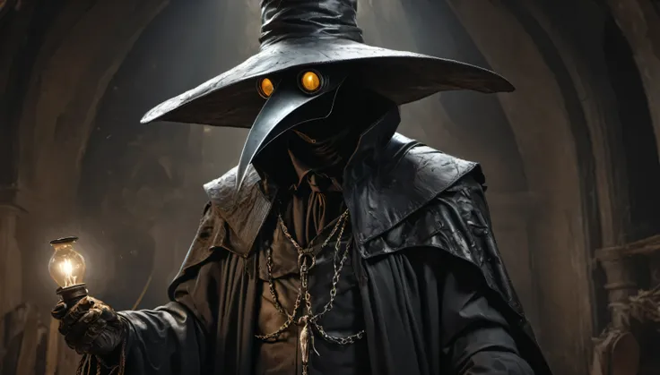 Plague Doctor, with lamparina on hand, Al Silmons is Plague doctor drawn by Todd McFarlane and Greg Capullo, Spawn comics, unreal engine, octane render, by Jacob Lawrence and Francis picabia, perfect composition, beautiful detailed intricate insanely detai...