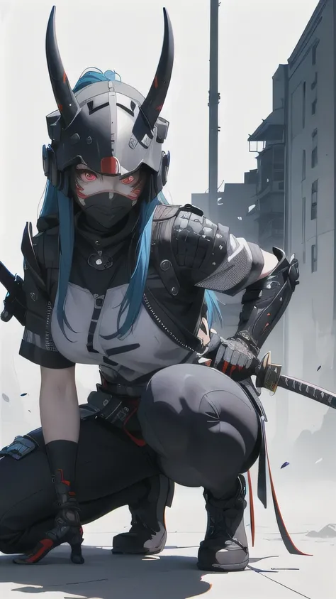 Hyperrealistic version of a woman kneeling down with a sword in her hand, very beautiful cyberpunk samurai, anime cyberpunk art, cyberpunk samurai, cyberpunk anime art, anime cyberpunk, cgsociety 9, digital cyberpunk anime art, style of maciej kuciara.1gir...