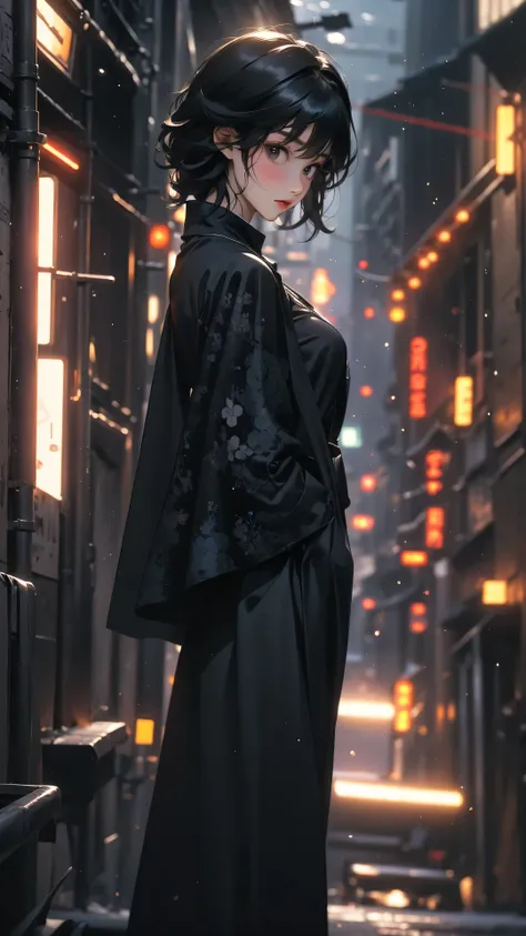 ((Highly detailed CG unit 8k wallpaper, masterpiece, High resolution, highest quality, highest qualityのリアルテクスチャスキン)), ((Hands in pockets pose:1.5, fashion model pose:1.2, Angle from above:1.2, Head to shin composition:1.5, A cool NY fashion girl influenced...