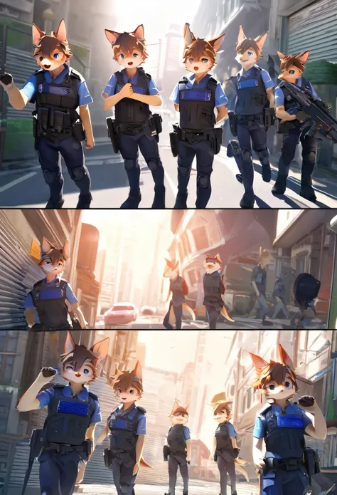 top quality, best quality, highres, masterpiece, super high resolution, detailed background, street, gasping for air(super handsome boys, dog)police officer, swat, police uniform, 6+boys, 6+girls, absurdres(highly detailed beautiful face and eyes)perfect a...