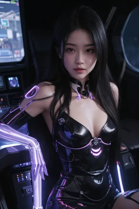 top quality, masterpiece, ultra high resolution, (lifelike: 1.4), original photo, 1 girl, black hair, shiny skin, 1 Mechanical Girl, (超lifelike细节)), portrait, global illumination, shadow, octane rendering, 8K, Super sharp, big deal, Cleavage exposed bare s...