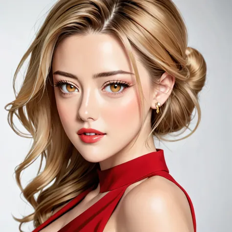 (Facial portrait:1.2), a woman (Amber Heard), red dress, Blonde, of 