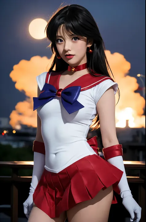 sailor mars,sailor girl posing for a photo wearing a short skirt and bow tie, anime girl cosplay, cosplay photo, anime cosplay, ...