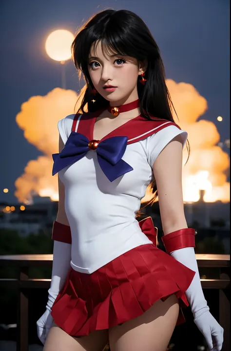 sailor mars,sailor girl posing for a photo wearing a short skirt and bow tie, anime girl cosplay, cosplay photo, anime cosplay, ...