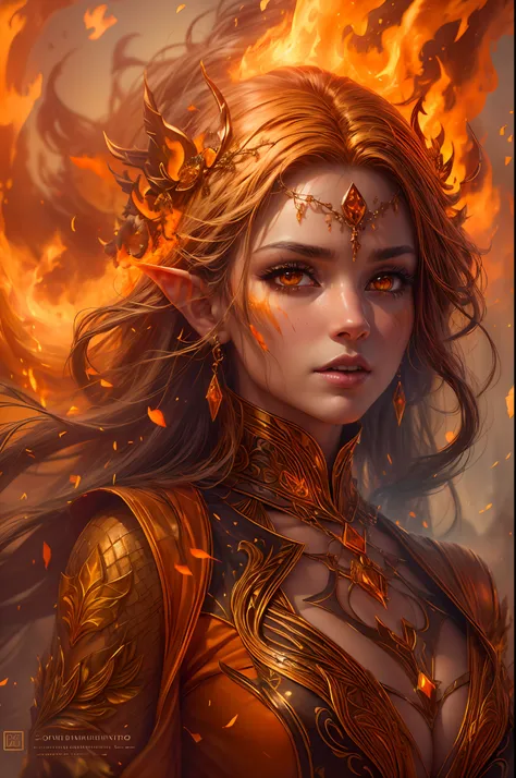 this (خيال andاقعي) الفن يحتandي على الجمر, real flames, real heat, and realistic fire. generate a masterpiece artwork of a  fem...