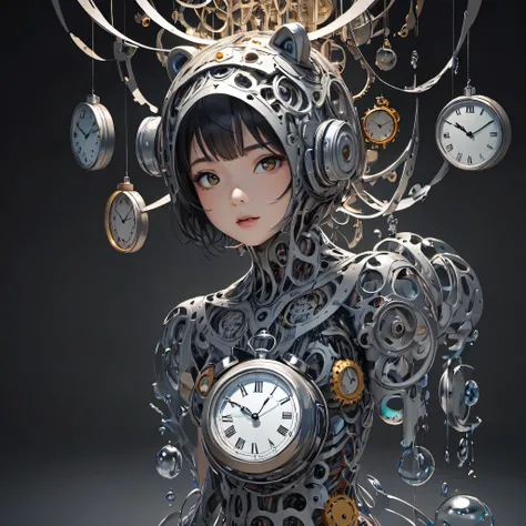 big and small々A sphere made up of clocks、Artwork by National Geographic、animal、UHD, masterpiece, anatomically correct,Afterimage that grabs the light、award winning, best quality, high details, high quality、monolith(trimming gear1:3)、Surrealism, drop ,shado...