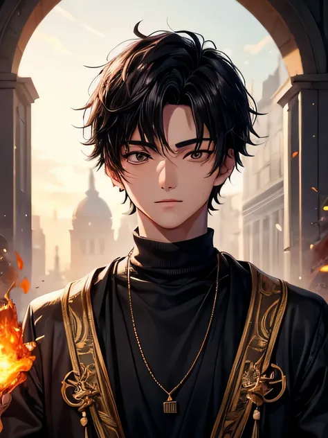 18 years old boy, black hair and black eyes, and a handsome face wilding fire magic