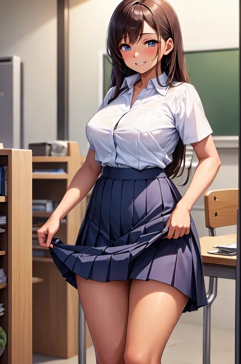 (high quality, high resolution, fine details), classroom, (shirts), (pleated skirts), (lift up skirt:1.2), (panty shots:1.2), so...